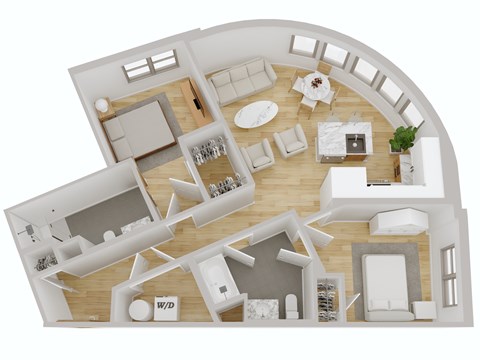 Floor plan for 2 beds, 2 baths, 1067 sqft